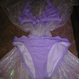 2pcBeaded lavender n wrap bathing suit